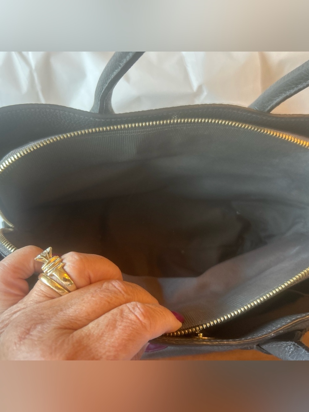 Furla Alba Dark Gray Pebbled Leather Tote with Gold Logo - Picture 7 of 11